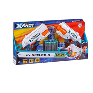 تفنگ اسباب بازی دوقلو ایکس شات X-Shot مدل Zuru X-shot Excel Double Reflex 6 Combo Foam Blaster Pack (16 Darts 3 Cans)_اسباب بازی